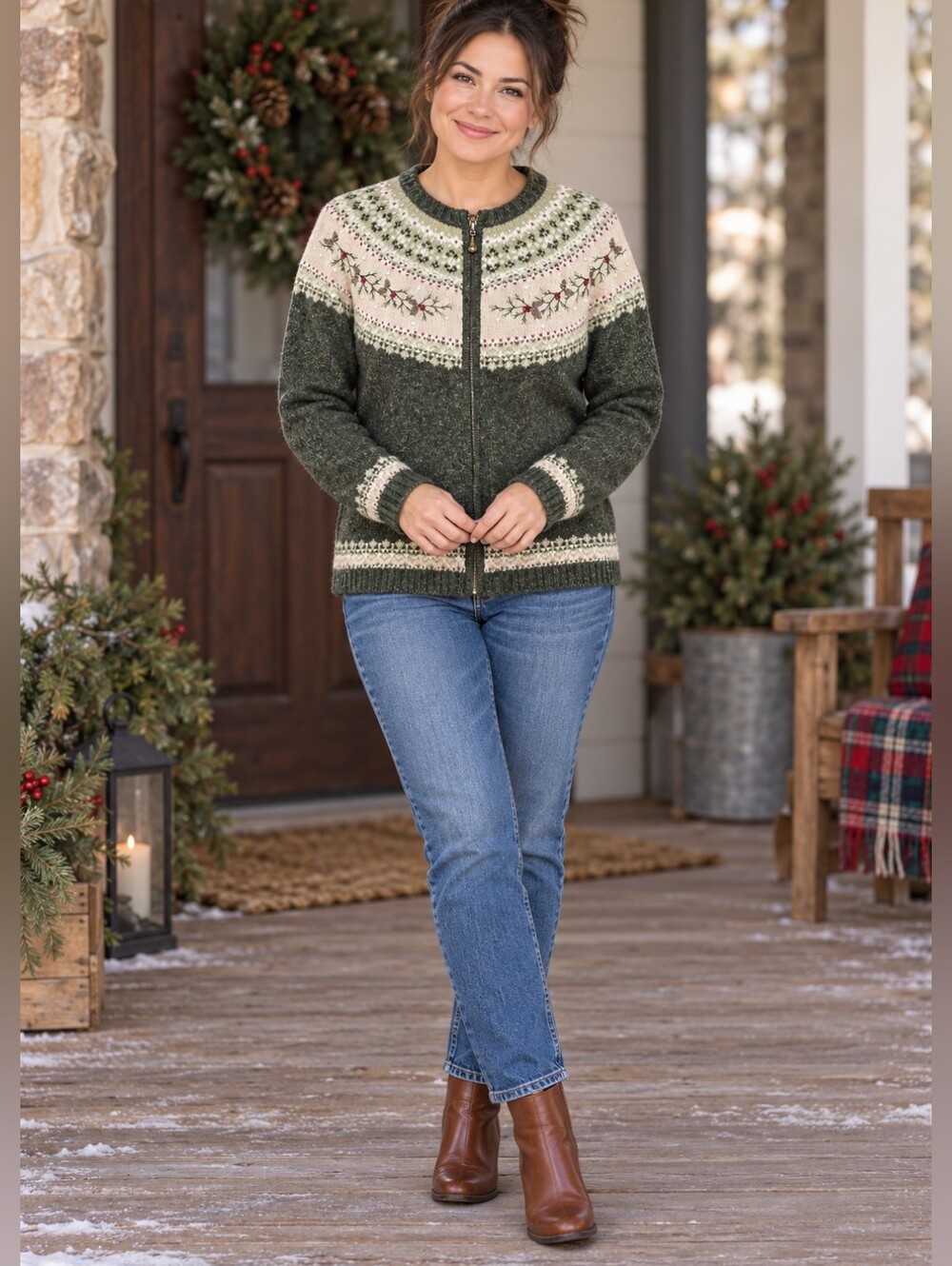 Croft & Barrow Silk Wool Blend Holiday Cardigan Cottagecore Embroidered Size LP